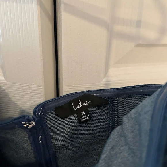 Lulus Utter Perfection Dark Wash Denim Strapless Bow Midi Dress - Picture 7 of 7